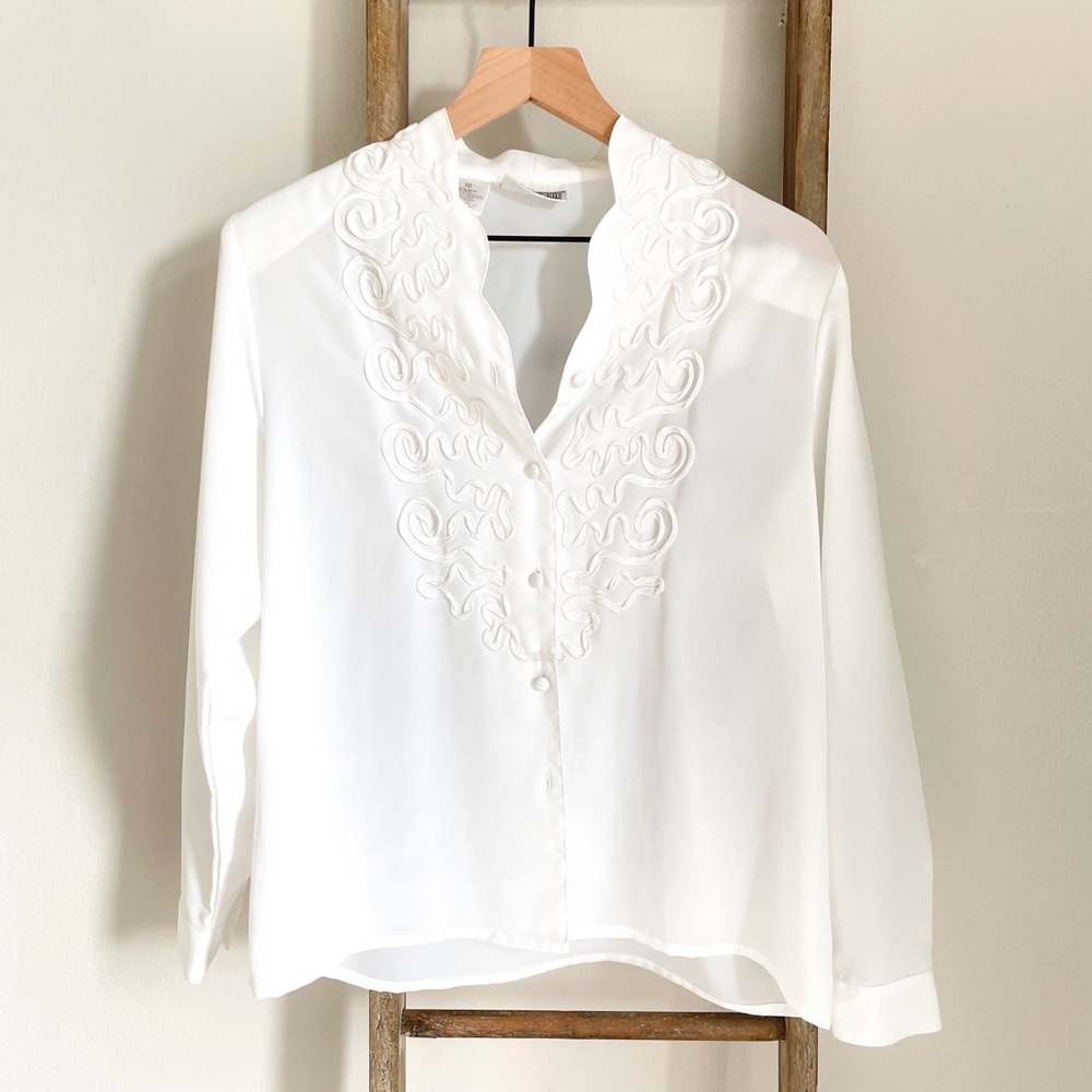 Rope Detail White Vintage Long-sleeve Button Up